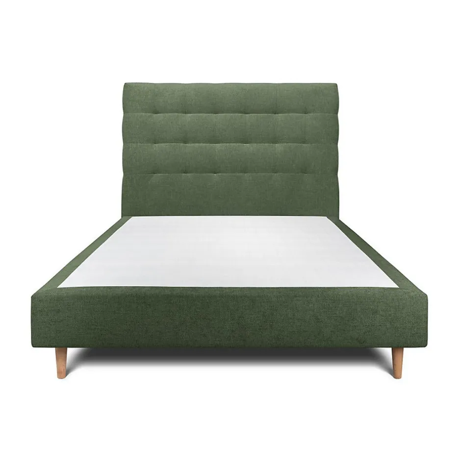 Sommeil De Plomb Lit avec tête de lit capitonnée tissu et sommier tapissier - Lit en bois massif