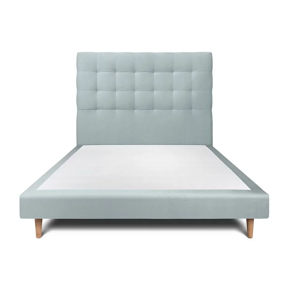 Sommeil De Plomb Lit avec tête de lit capitonnée velours et sommier - Lit en bois massif