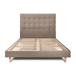 Sommeil De Plomb Lit avec tête de lit capitonnée velours et sommier kit - Lit en bois massif