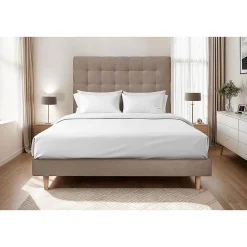 Sommeil De Plomb Lit avec tête de lit capitonnée velours et sommier kit - Lit en bois massif