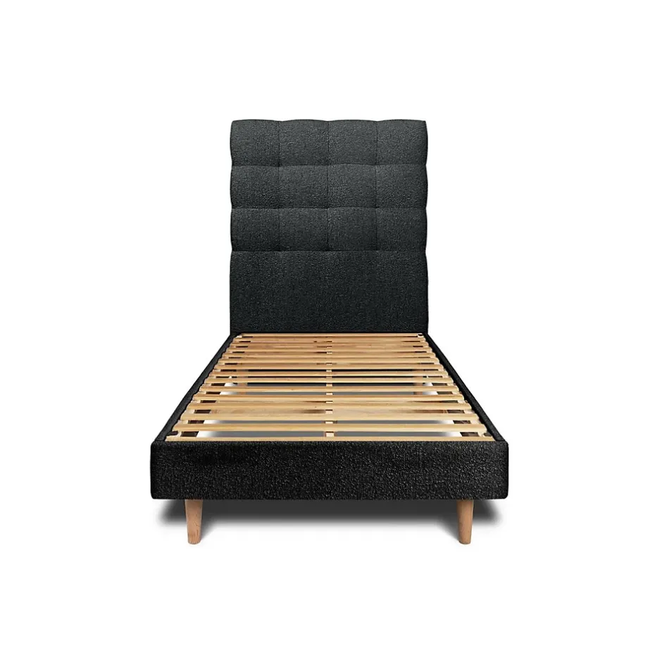 Sommeil De Plomb Lit avec tête de lit capitonnée et sommier kit - Lit en bois massif New