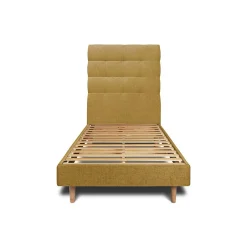 Sommeil De Plomb Lit avec tête de lit capitonnée tissu et sommier kit - Lit en bois massif