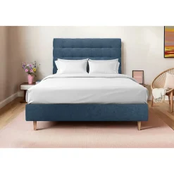 Sommeil De Plomb Lit avec tête de lit capitonnée tissu et sommier tapissier - Lit en bois massif