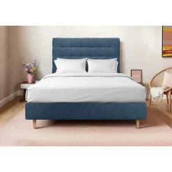 Sommeil De Plomb Lit avec tête de lit capitonnée tissu et sommier tapissier - Lit en bois massif Best
