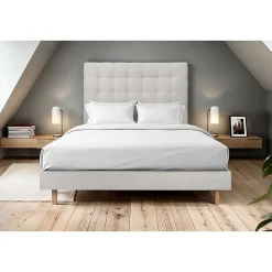 Sommeil De Plomb Lit avec tête de lit capitonnée velours et sommier kit - Lit en bois massif New