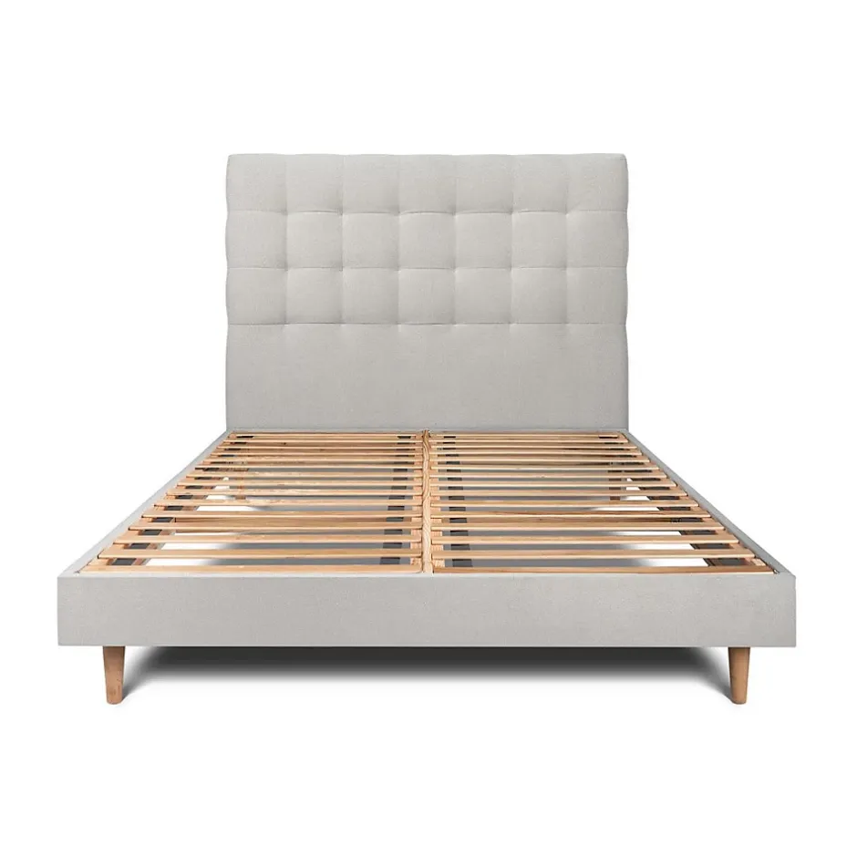 Sommeil De Plomb Lit avec tête de lit capitonnée velours et sommier kit - Lit en bois massif New