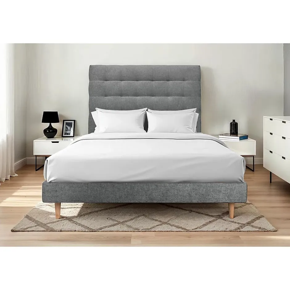 Sommeil De Plomb Lit avec tête de lit capitonnée tissu et sommier kit - Lit en bois massif Best