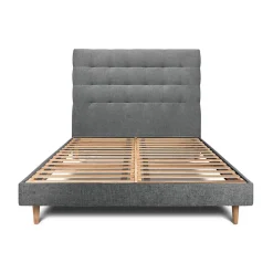 Sommeil De Plomb Lit avec tête de lit capitonnée tissu et sommier kit - Lit en bois massif Best
