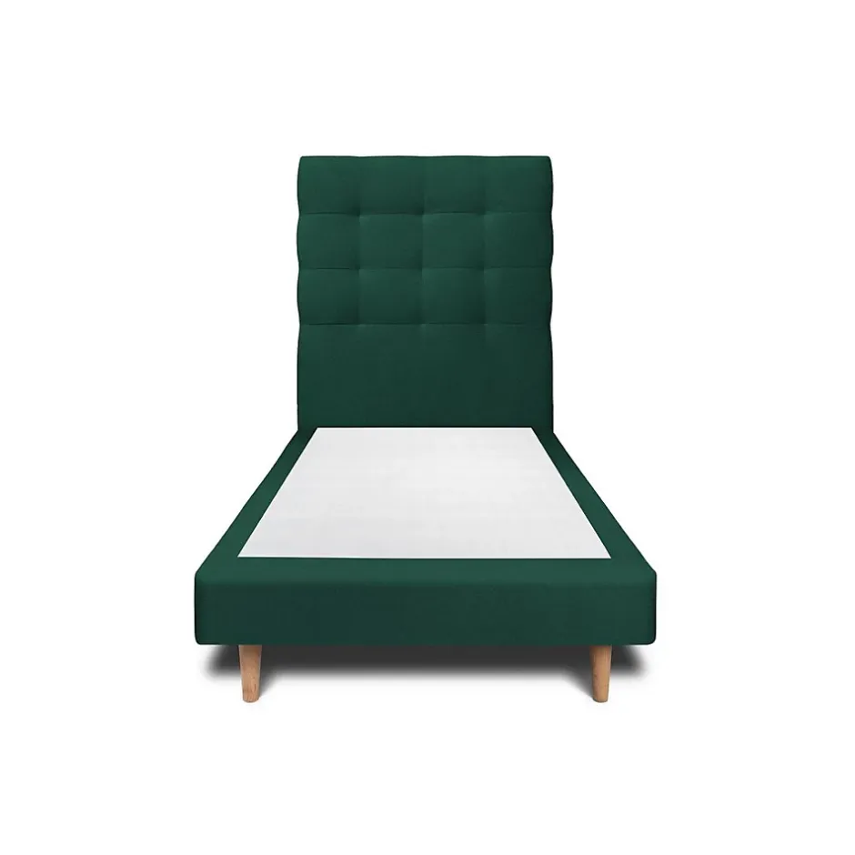 Sommeil De Plomb Lit avec tête de lit capitonnée velours et sommier - Lit en bois massif New