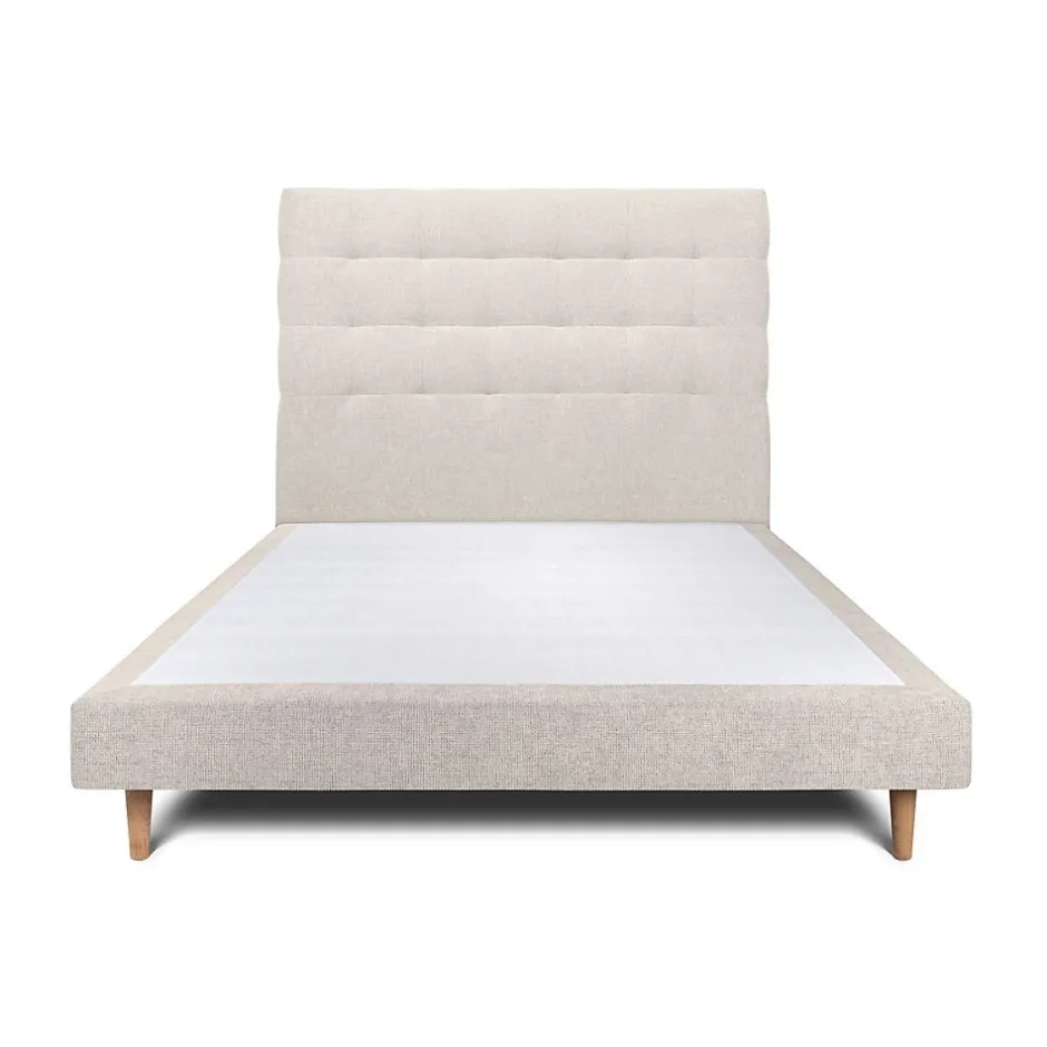 Sommeil De Plomb Lit avec tête de lit capitonnée tissu et sommier tapissier - Lit en bois massif