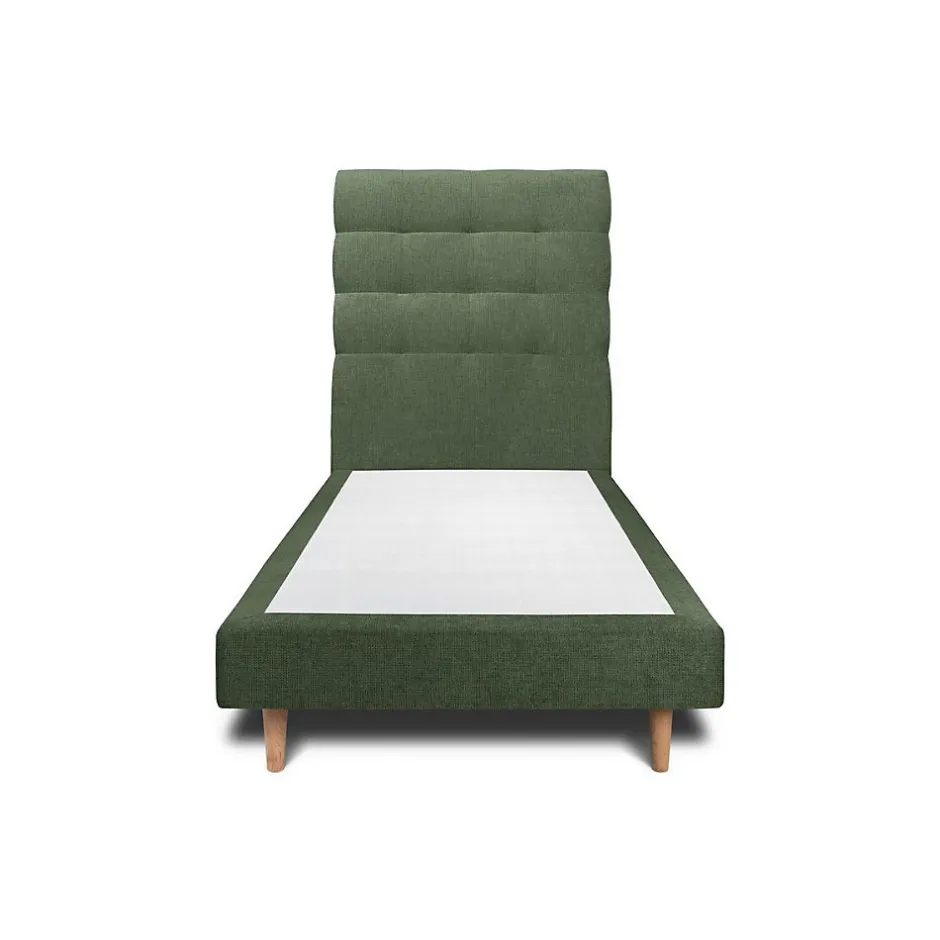 Sommeil De Plomb Lit avec tête de lit capitonnée tissu et sommier tapissier - Lit en bois massif
