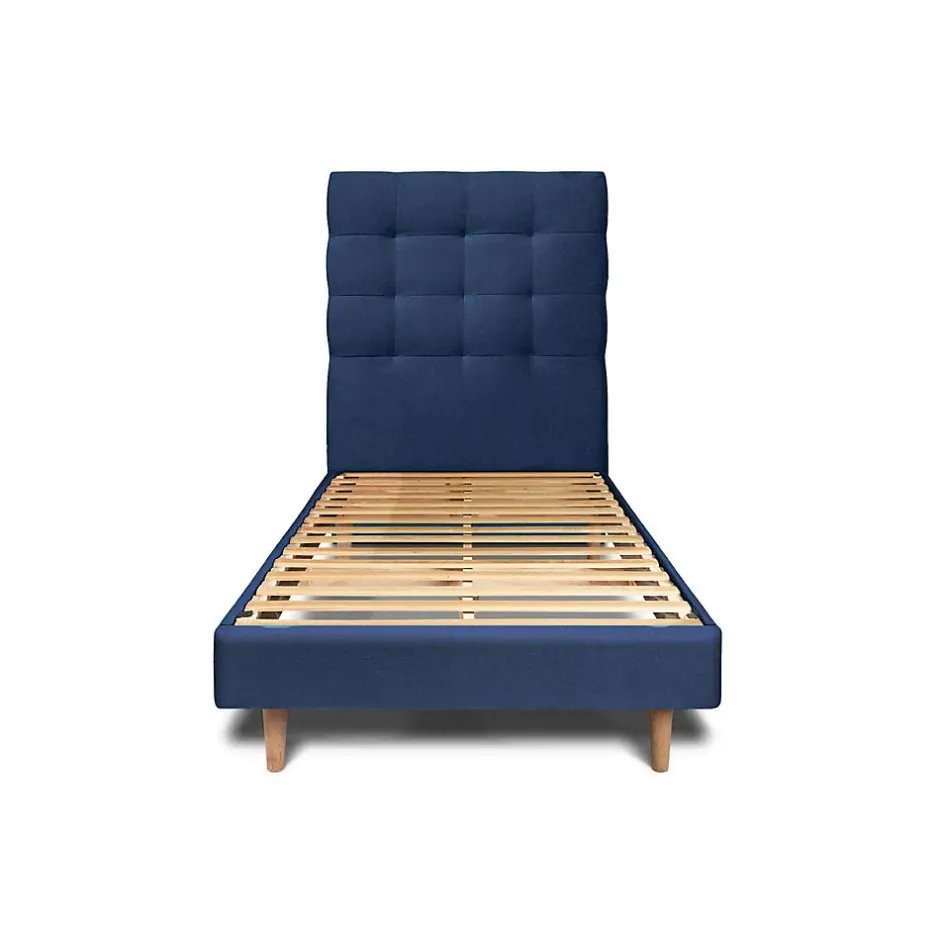Sommeil De Plomb Lit avec tête de lit capitonnée velours et sommier kit - Lit en bois massif Sale