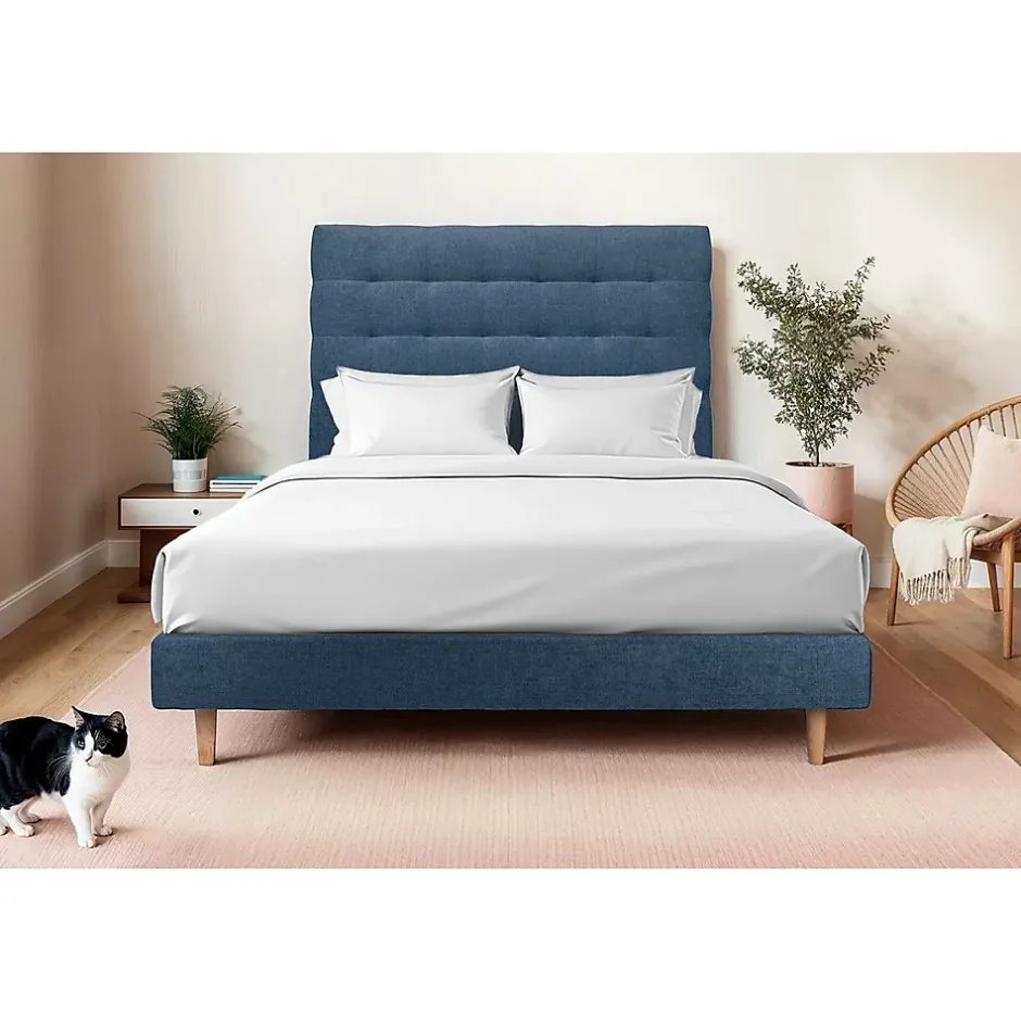 Sommeil De Plomb Lit avec tête de lit capitonnée tissu et sommier tapissier - Lit en bois massif Clearance