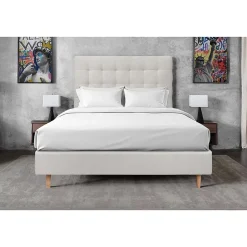Sommeil De Plomb Lit avec tête de lit capitonnée velours et sommier - Lit en bois massif Sale