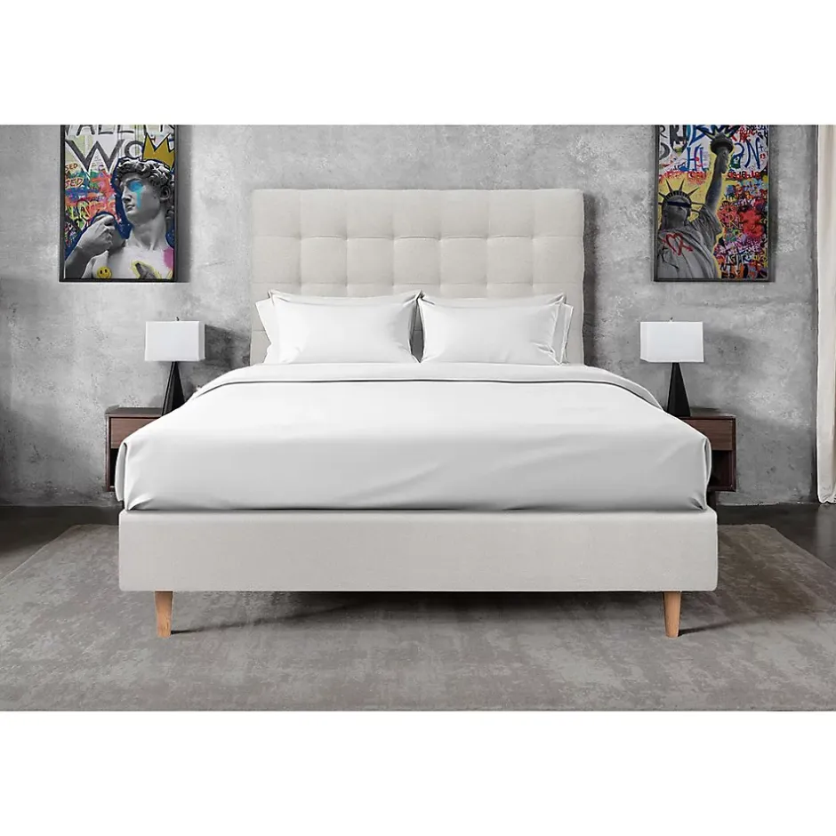 Sommeil De Plomb Lit avec tête de lit capitonnée velours et sommier - Lit en bois massif Sale
