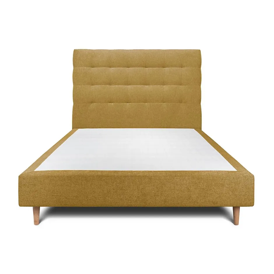 Sommeil De Plomb Lit avec tête de lit capitonnée tissu et sommier tapissier - Lit en bois massif Outlet