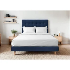 Sommeil De Plomb Lit avec tête de lit capitonnée velours et sommier kit - Lit en bois massif New