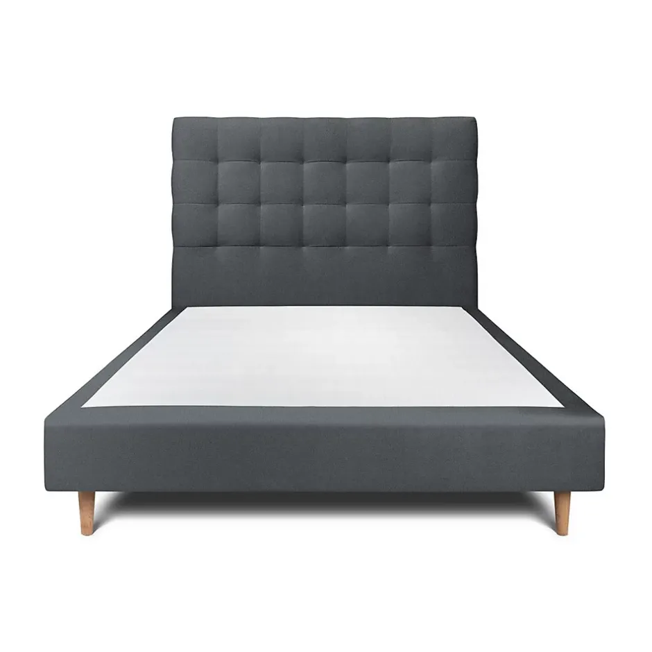 Sommeil De Plomb Lit avec tête de lit capitonnée velours et sommier - Lit en bois massif