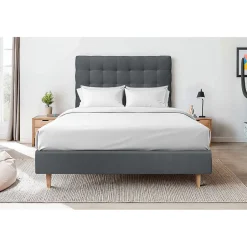 Sommeil De Plomb Lit avec tête de lit capitonnée velours et sommier - Lit en bois massif