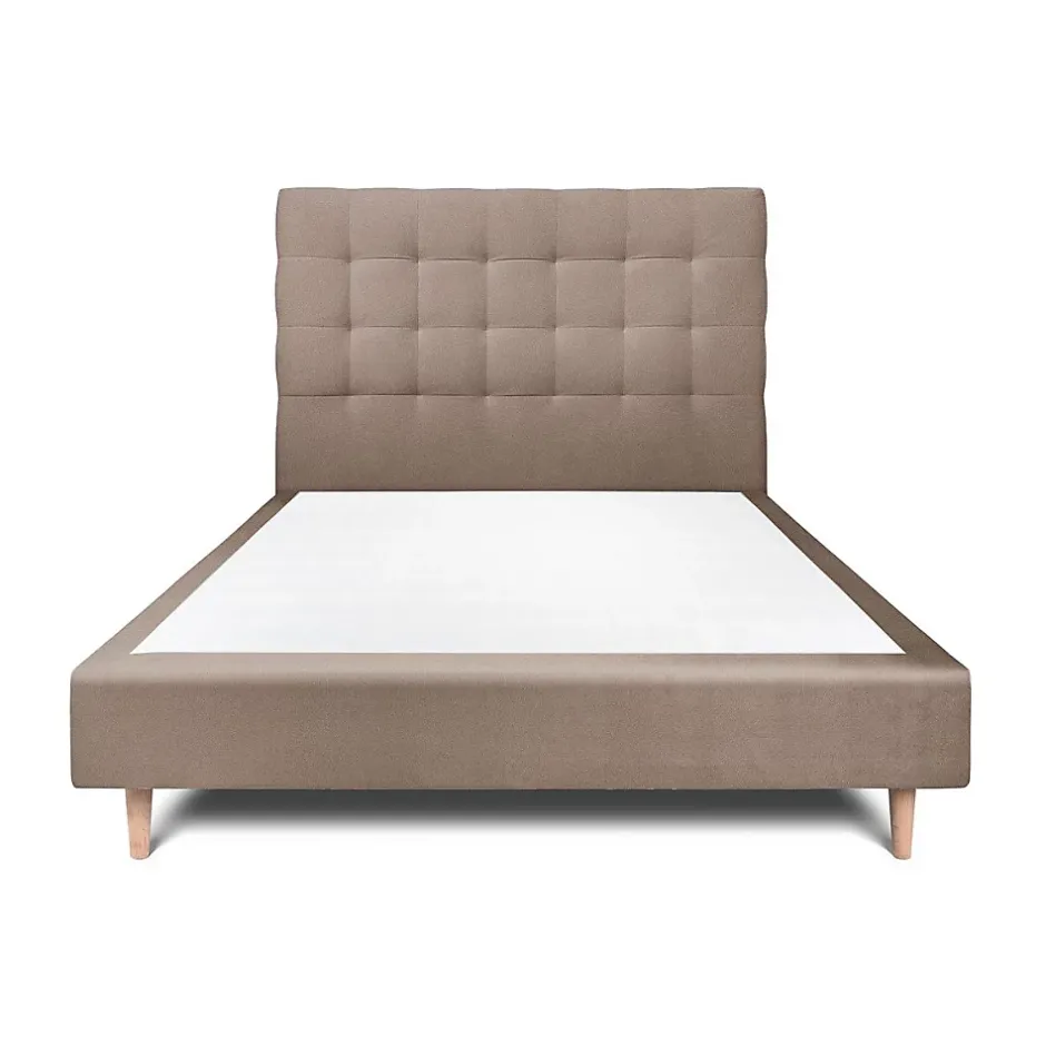 Sommeil De Plomb Lit avec tête de lit capitonnée velours et sommier - Lit en bois massif