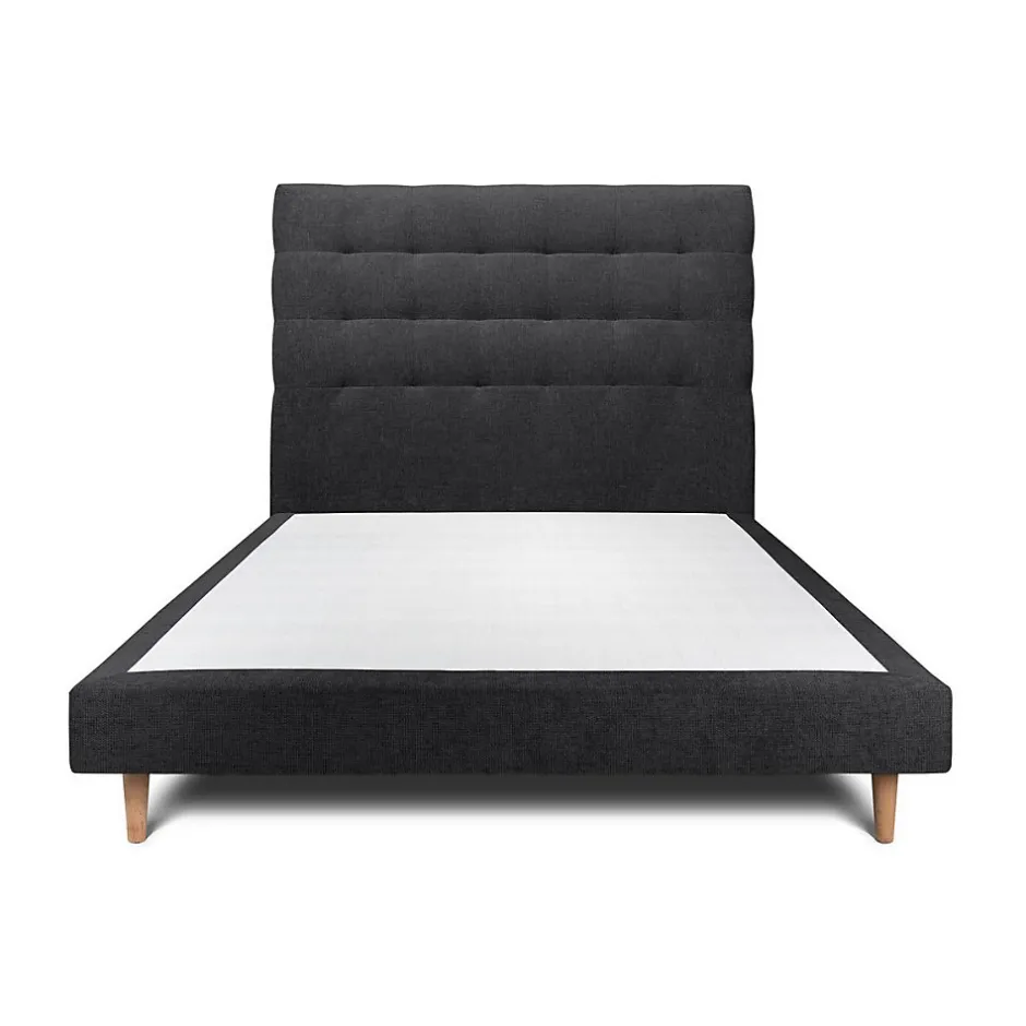 Sommeil De Plomb Lit avec tête de lit capitonnée tissu et sommier tapissier - Lit en bois massif