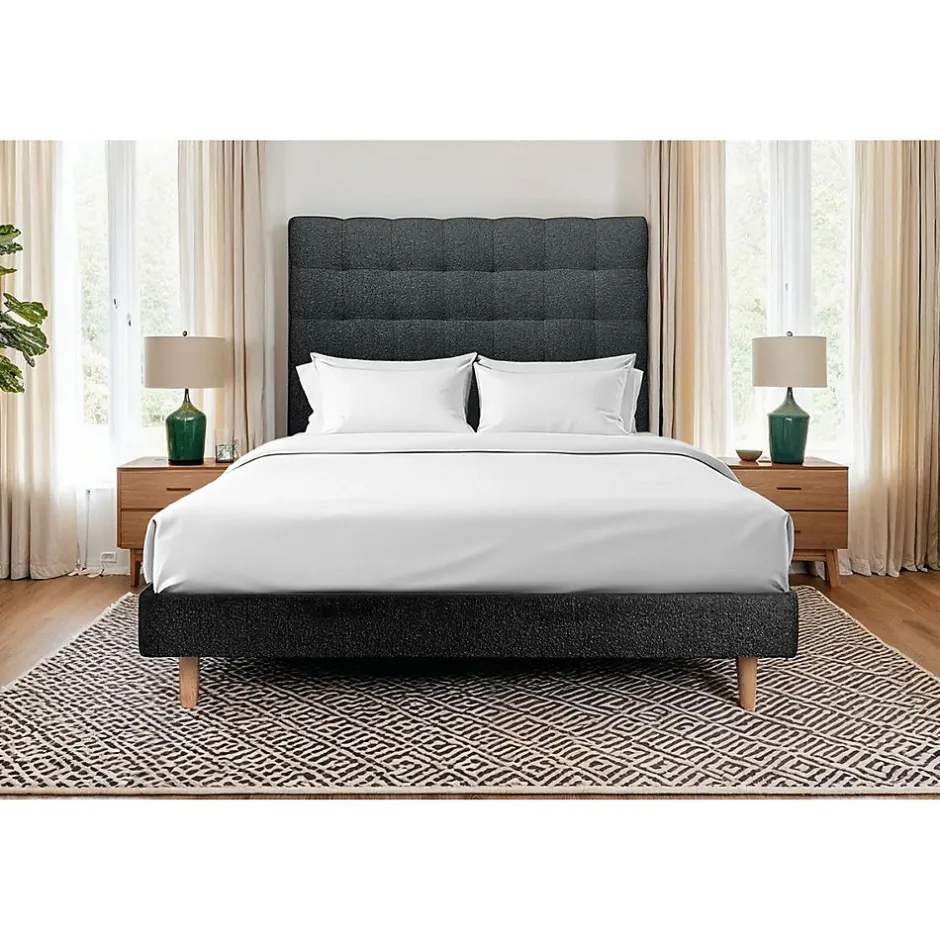Sommeil De Plomb Lit avec tête de lit capitonnée et sommier kit - Lit en bois massif