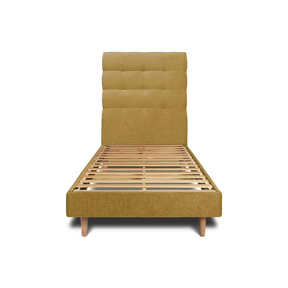 Sommeil De Plomb Lit avec tête de lit capitonnée tissu et sommier kit - Lit en bois massif