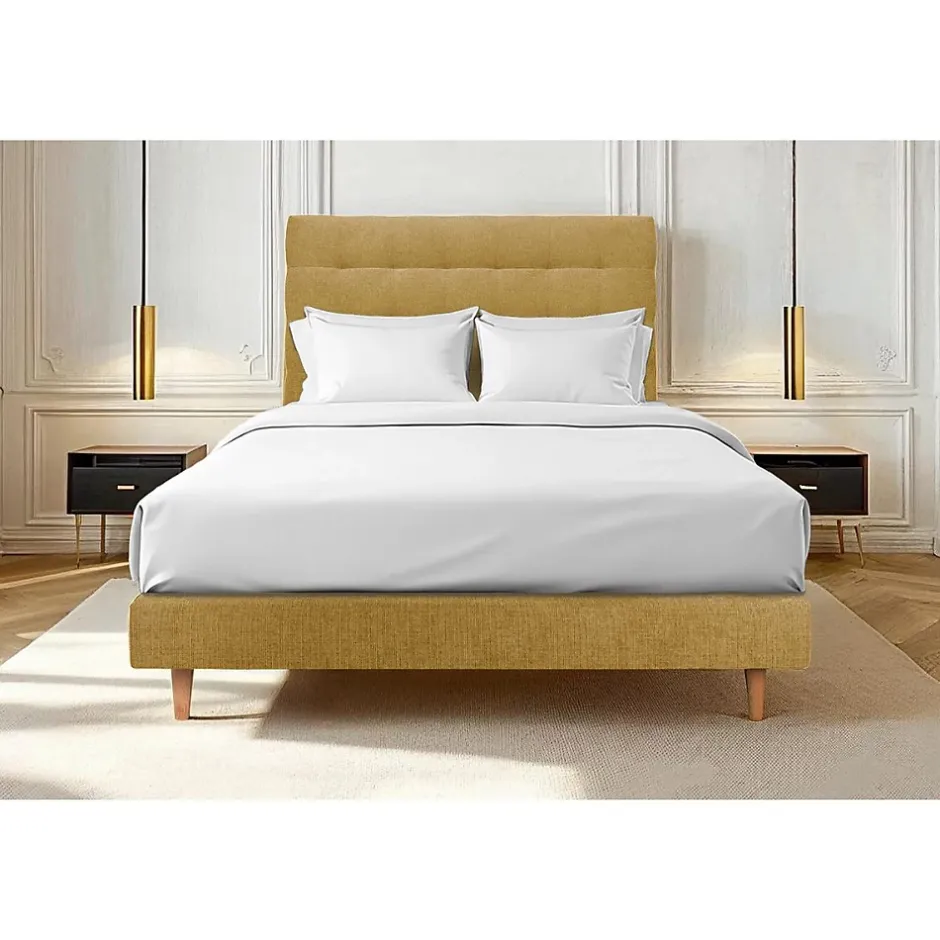 Sommeil De Plomb Lit avec tête de lit capitonnée tissu et sommier tapissier - Lit en bois massif Clearance