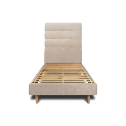 Sommeil De Plomb Lit avec tête de lit capitonnée tissu et sommier kit - Lit en bois massif