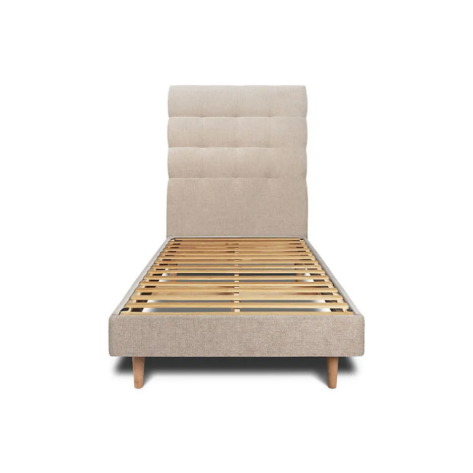 Sommeil De Plomb Lit avec tête de lit capitonnée tissu et sommier kit - Lit en bois massif