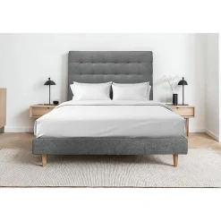 Sommeil De Plomb Lit avec tête de lit capitonnée tissu et sommier tapissier - Lit en bois massif Sale