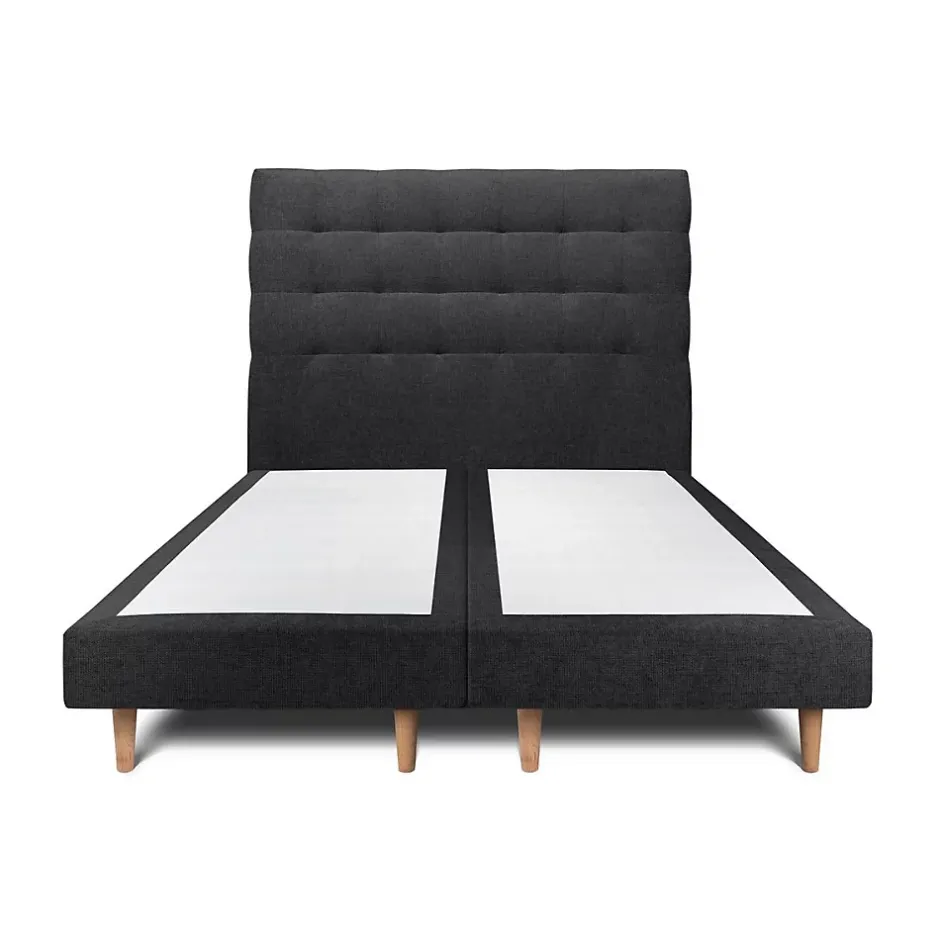 Sommeil De Plomb Lit avec tête de lit capitonnée tissu et sommier tapissier - Lit en bois massif Discount