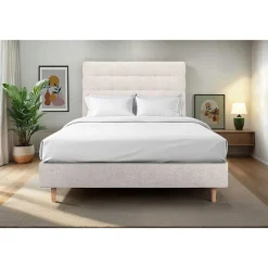 Sommeil De Plomb Lit avec tête de lit capitonnée tissu et sommier tapissier - Lit en bois massif