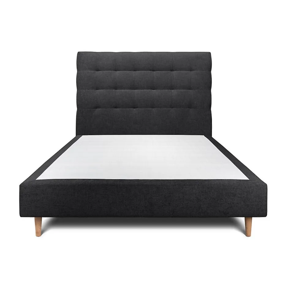 Sommeil De Plomb Lit avec tête de lit capitonnée tissu et sommier tapissier - Lit en bois massif