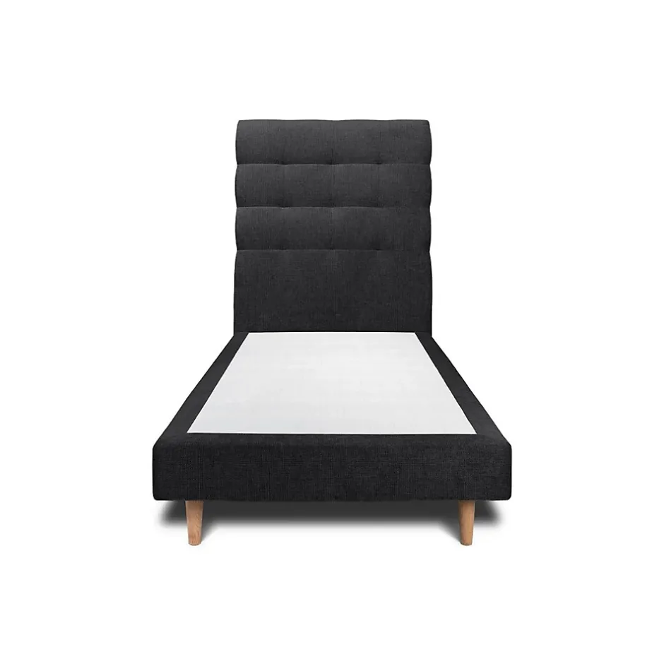 Sommeil De Plomb Lit avec tête de lit capitonnée tissu et sommier tapissier - Lit en bois massif New