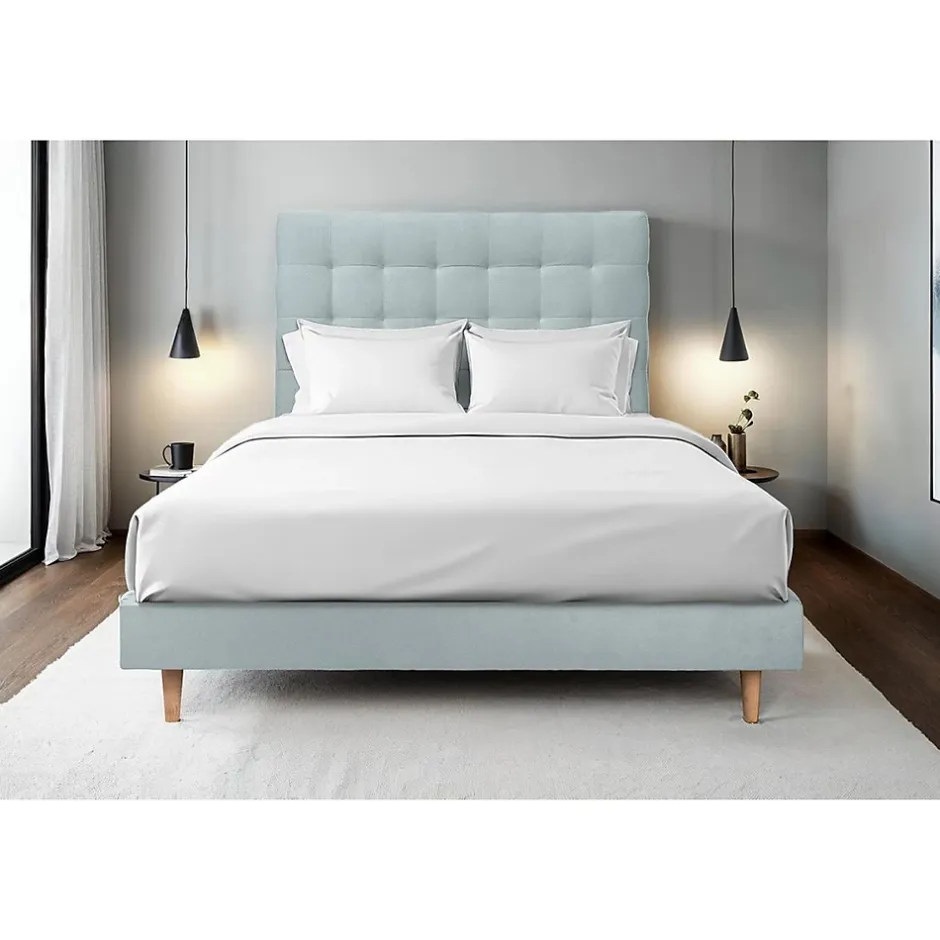 Sommeil De Plomb Lit avec tête de lit capitonnée velours et sommier kit - Lit en bois massif Hot