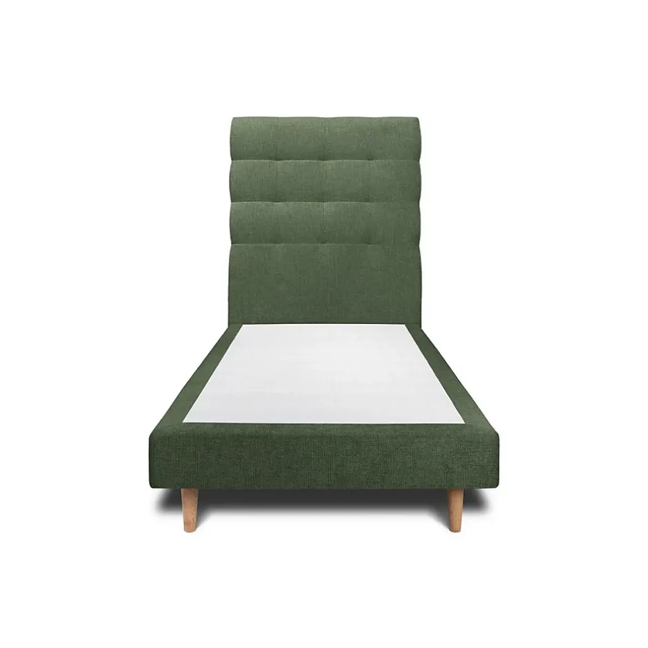 Sommeil De Plomb Lit avec tête de lit capitonnée tissu et sommier tapissier - Lit en bois massif New