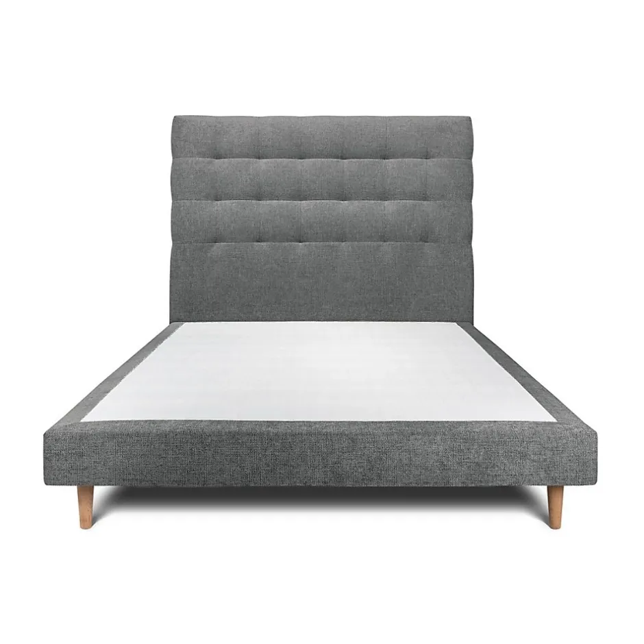 Sommeil De Plomb Lit avec tête de lit capitonnée tissu et sommier tapissier - Lit en bois massif New