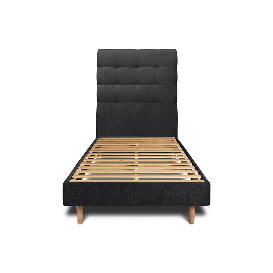 Sommeil De Plomb Lit avec tête de lit capitonnée tissu et sommier kit - Lit en bois massif