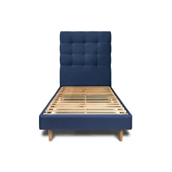 Sommeil De Plomb Lit avec tête de lit capitonnée velours et sommier kit - Lit en bois massif