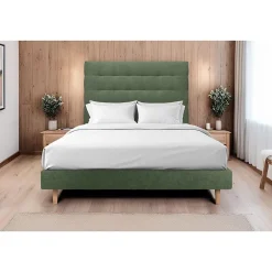 Sommeil De Plomb Lit avec tête de lit capitonnée tissu et sommier kit - Lit en bois massif Hot
