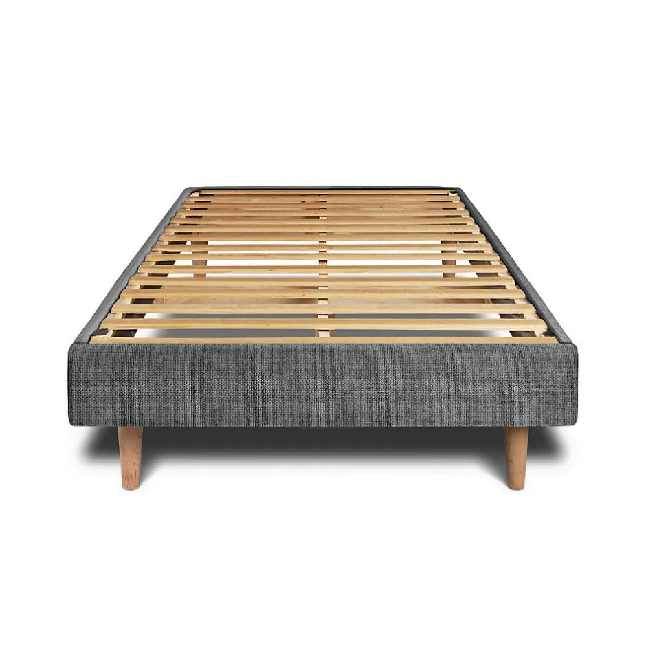 Sommeil De Plomb Lit avec tête de lit capitonnée tissu et sommier kit - Lit en bois massif