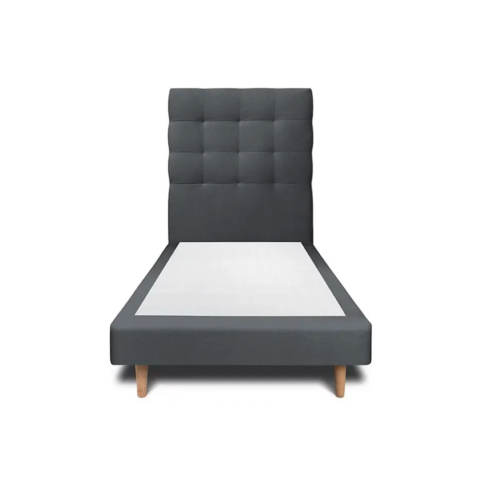 Sommeil De Plomb Lit avec tête de lit capitonnée velours et sommier - Lit en bois massif