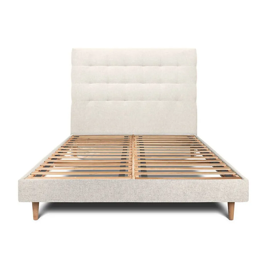 Sommeil De Plomb Lit avec tête de lit capitonnée tissu et sommier kit - Lit en bois massif