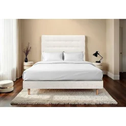 Sommeil De Plomb Lit avec tête de lit capitonnée tissu et sommier kit - Lit en bois massif