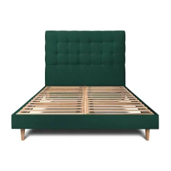 Sommeil De Plomb Lit avec tête de lit capitonnée velours et sommier kit - Lit en bois massif Best