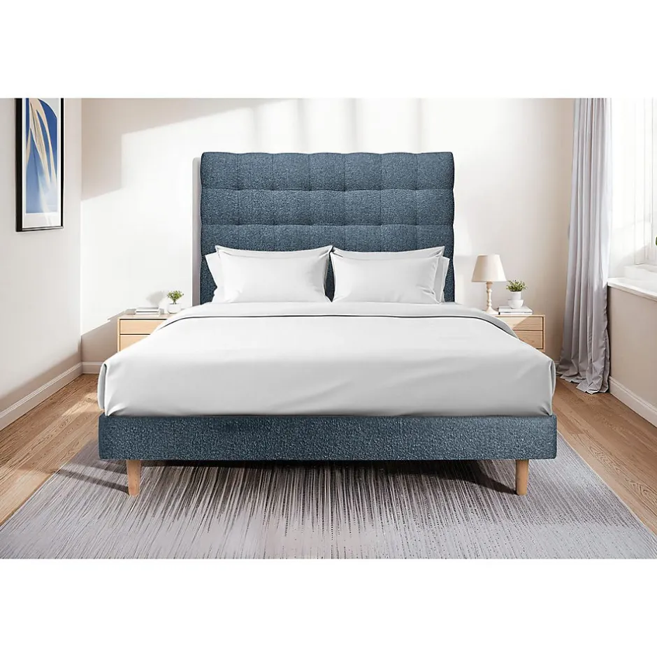 Sommeil De Plomb Lit avec tête de lit capitonnée et sommier kit - Lit en bois massif