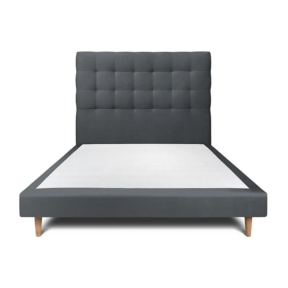 Sommeil De Plomb Lit avec tête de lit capitonnée velours et sommier - Lit en bois massif Discount