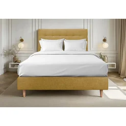 Sommeil De Plomb Lit avec tête de lit capitonnée tissu et sommier tapissier - Lit en bois massif