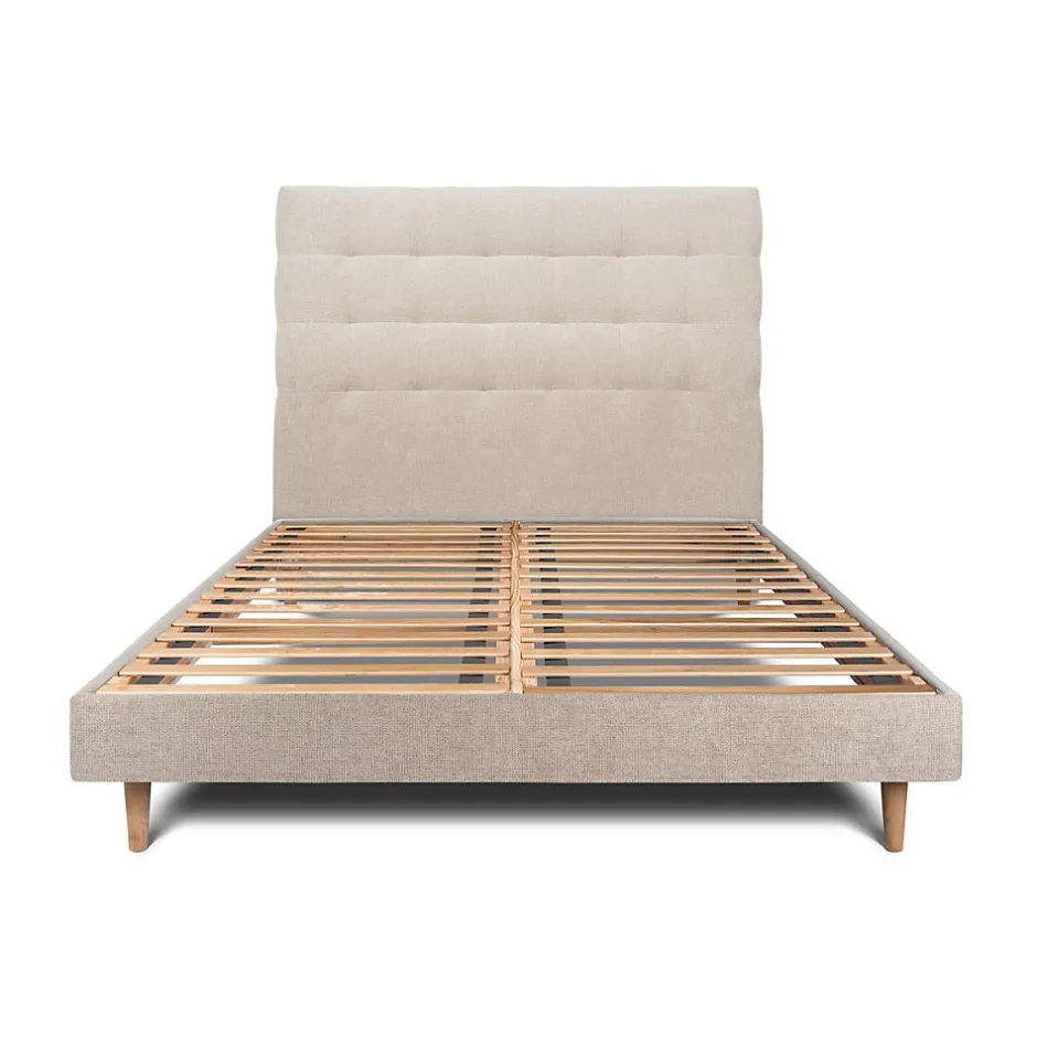 Sommeil De Plomb Lit avec tête de lit capitonnée tissu et sommier kit - Lit en bois massif